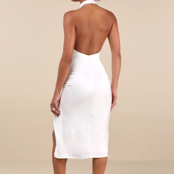 Lulus Beyond Classy White Satin Halter Midi Dress - Picture 3 of 3
